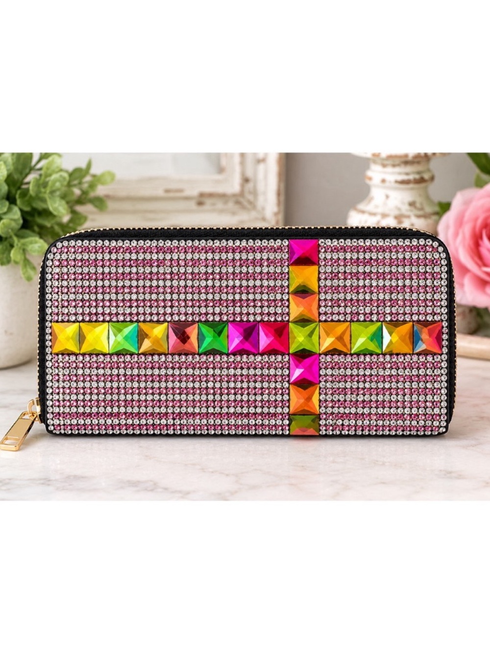 Glam Rhinestone Cross Wallet / Clutch